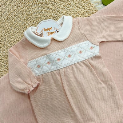 Saída de Maternidade Tricotil (Tricot 100% Algodão) - Salmão com Rosas